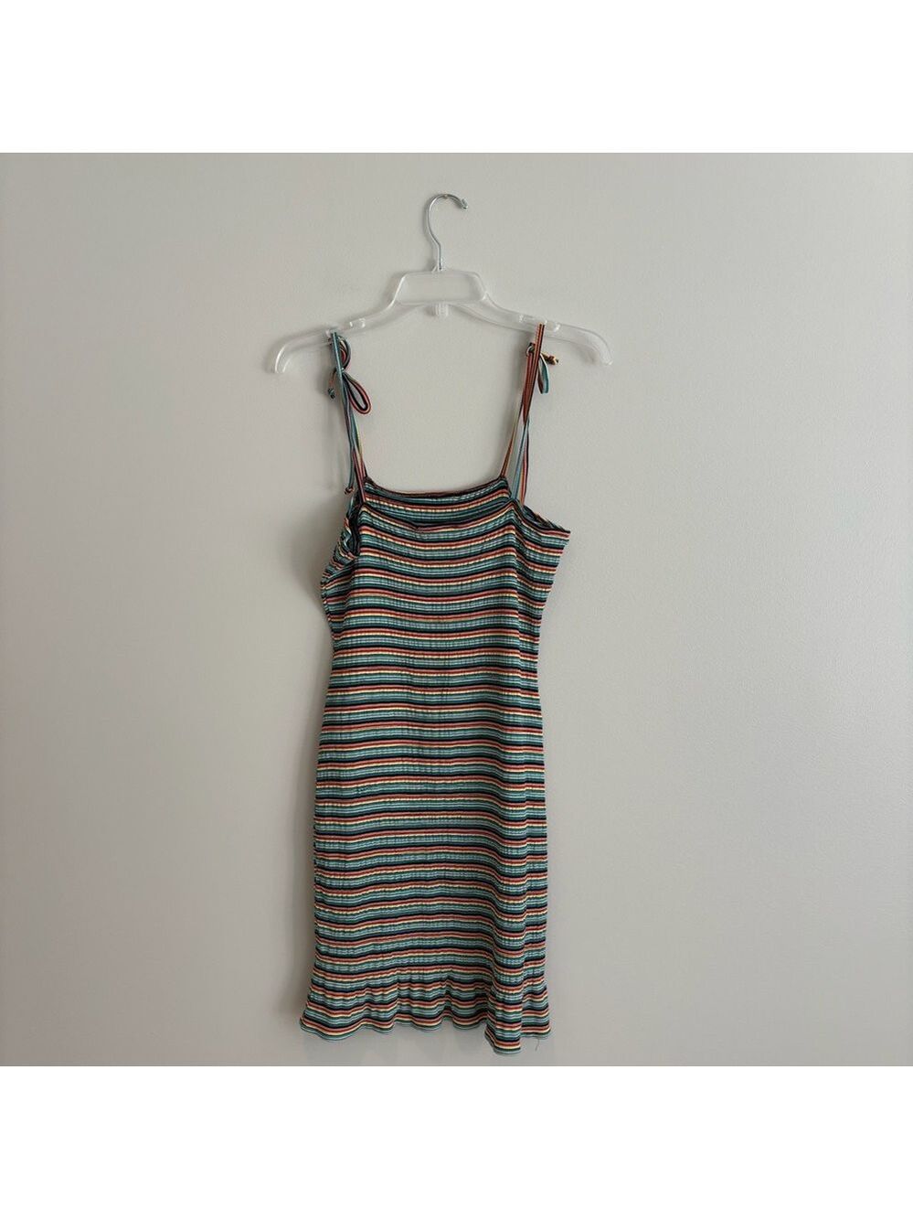 Betsey Johnson Tie Straps Striped Ruffle Multicolor Knit Mini Dress Size M - Picture 3 of 7